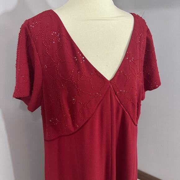 Adrianna Papell Plus Beaded Flutter Sleeve Cocktail Dress Red 20W Formal Evening - Picture 3 of 10